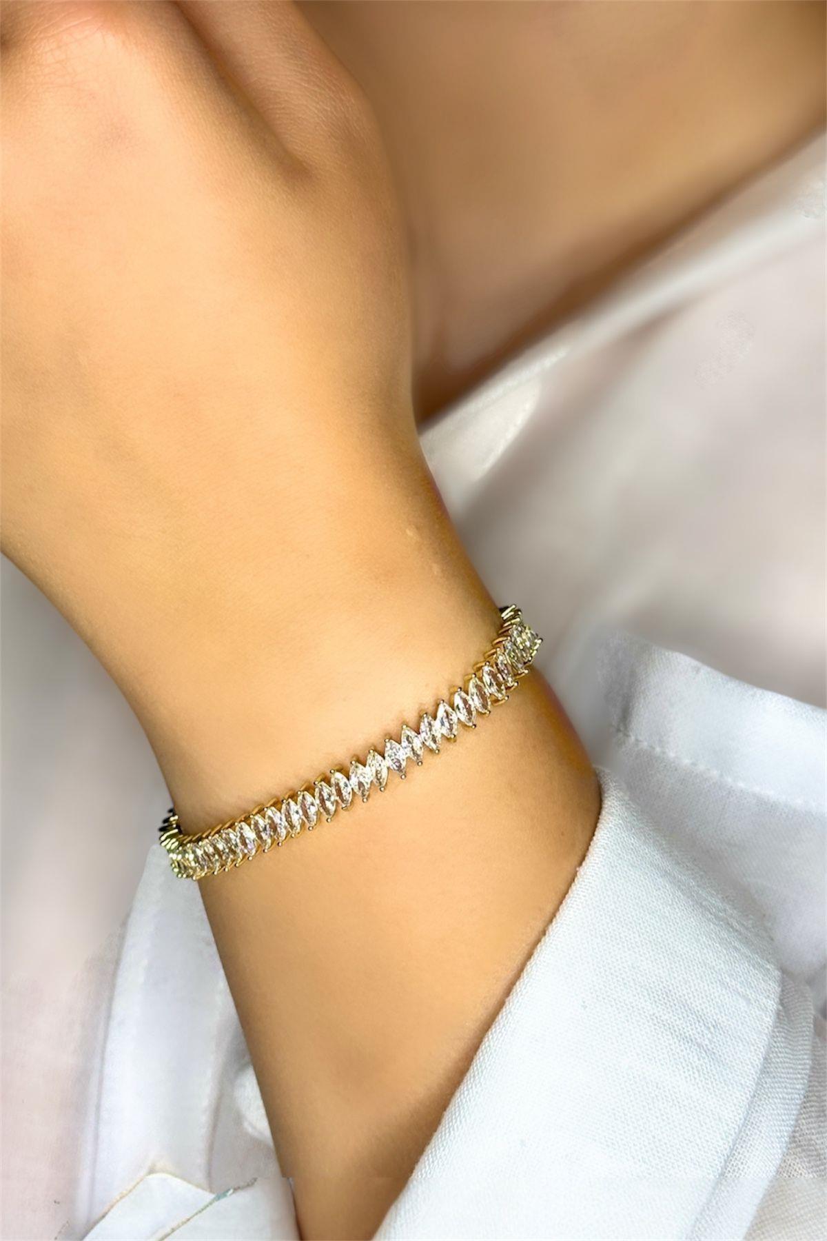 Altın Kaplama Zirkon Taşlı Buğday Bileklik