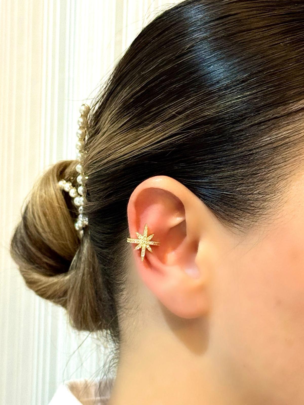 Altın Kaplama ZirkonTaşlı Kutup Yıldızı Earcuff