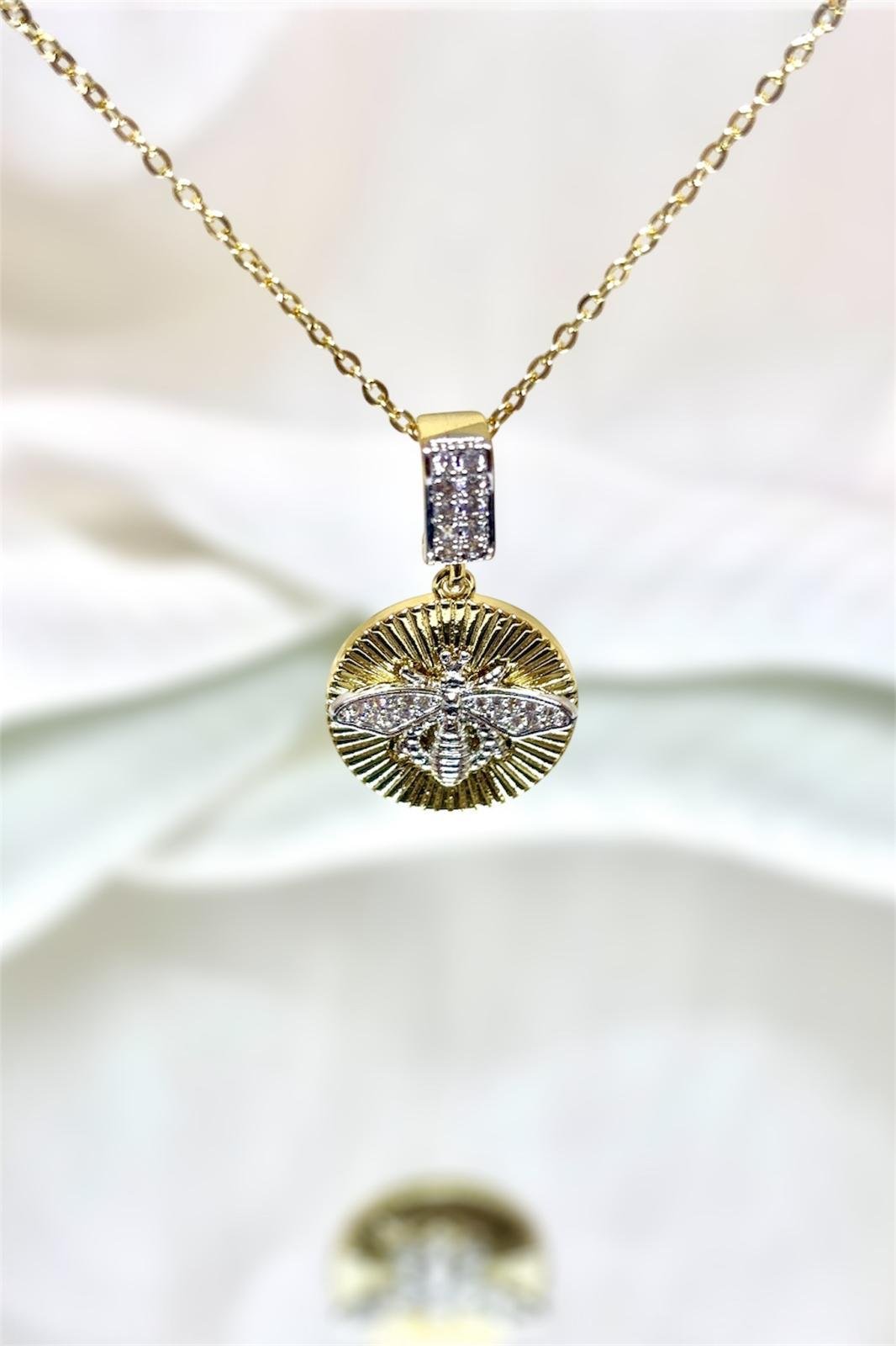 Arı Figürlü Zirkon Taşlı Çelik Kolye