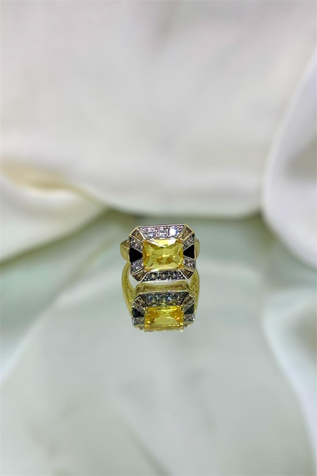 Baget Sarı Taşlı Ayarlanabilir Gold Yüzük