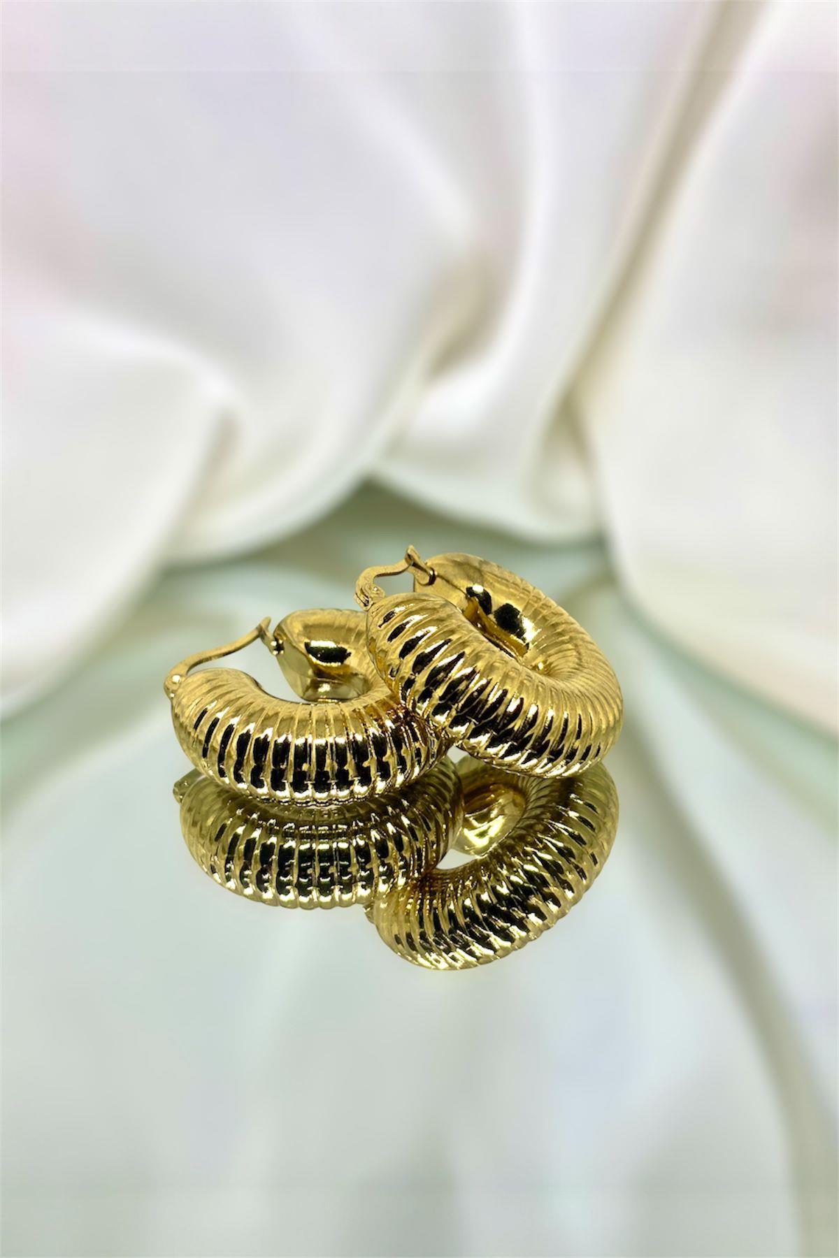 Çelik Gold Vintage Midye Model Küpe