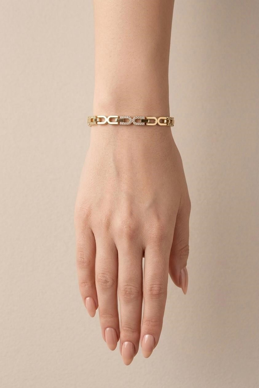CM Jew  14K Gold Messica Zirkon Taşlı Çelik Bileklik