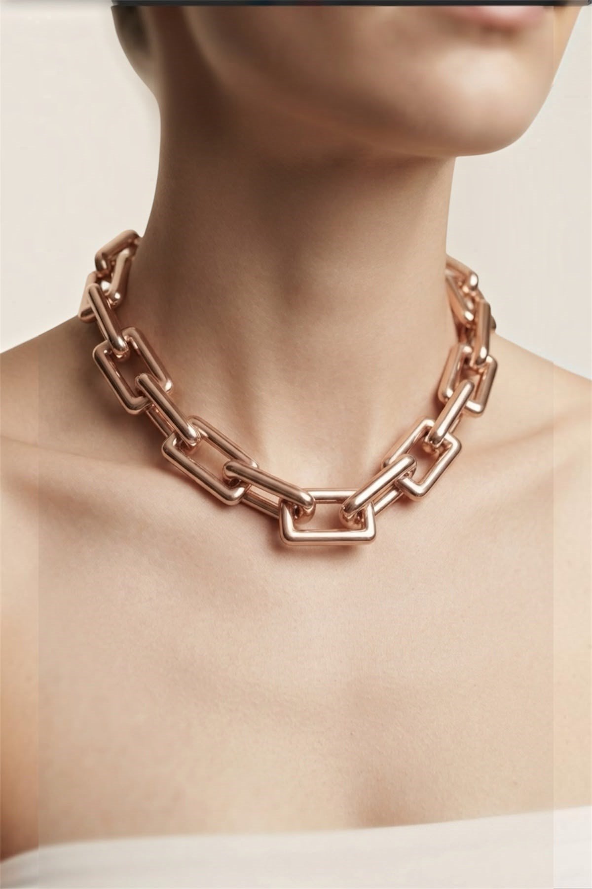 Kalın Halka Tasarımlı Akrilik Zincir Kolye Rose Gold