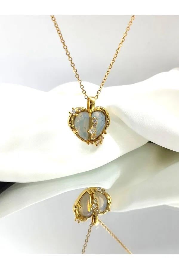 Kalp Zirkon Taşlı Çelik Kolye 316L