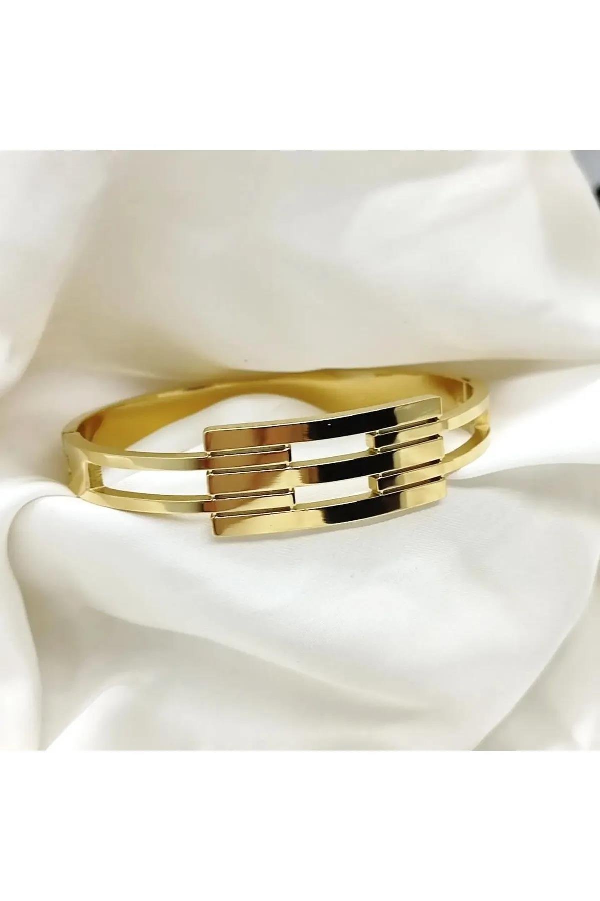Kelepçe Bileklik Çelik Kaburga Gold 1 adet
