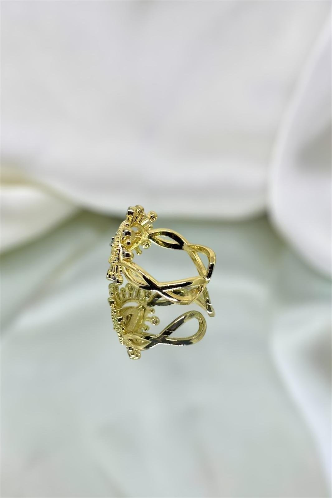 Kirpikli Zirkon Taşlı Ayarlanabilir Gold Göz Yüzük