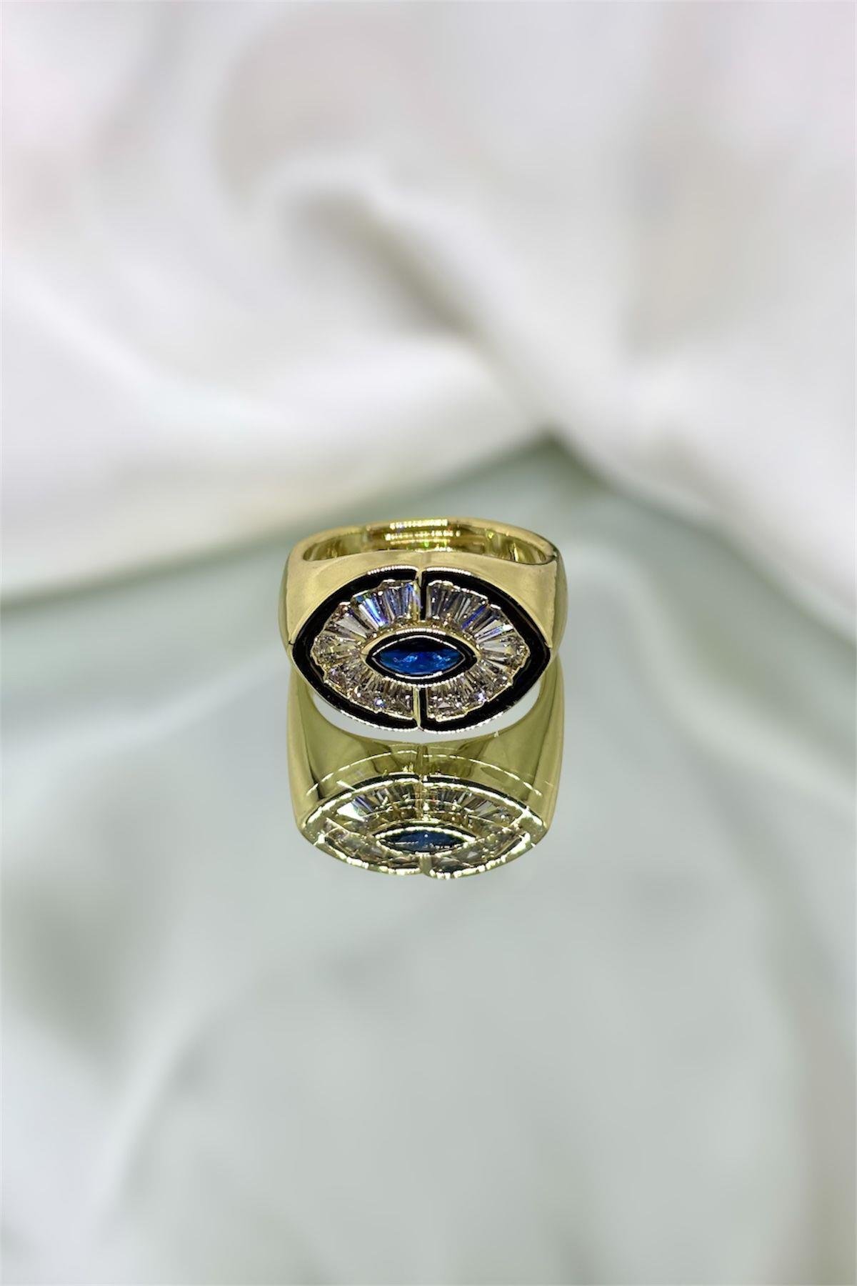 Mavi Göz Baget Taş Detaylı Ayarlanabilir Yüzük
