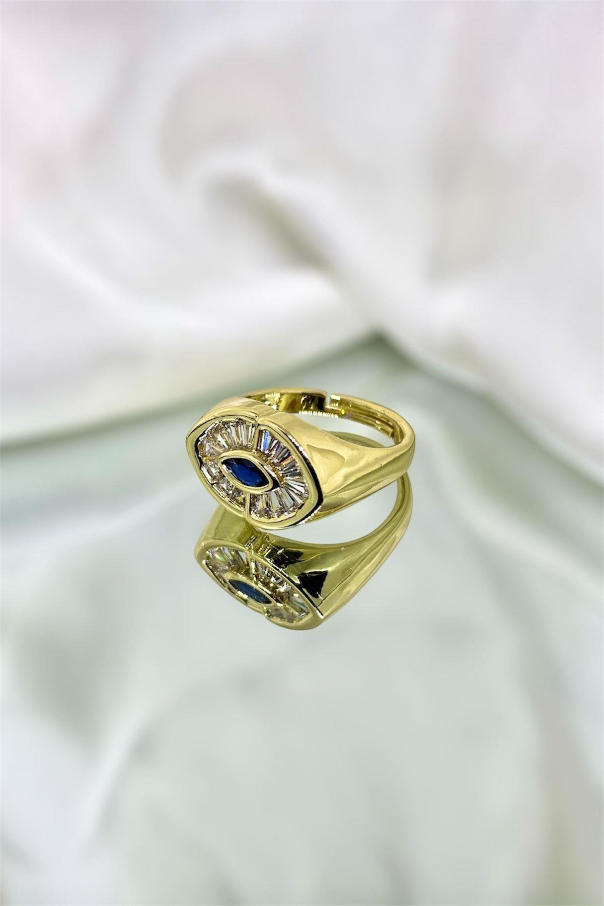 Mavi Göz Baget Taş Detaylı Ayarlanabilir Yüzük