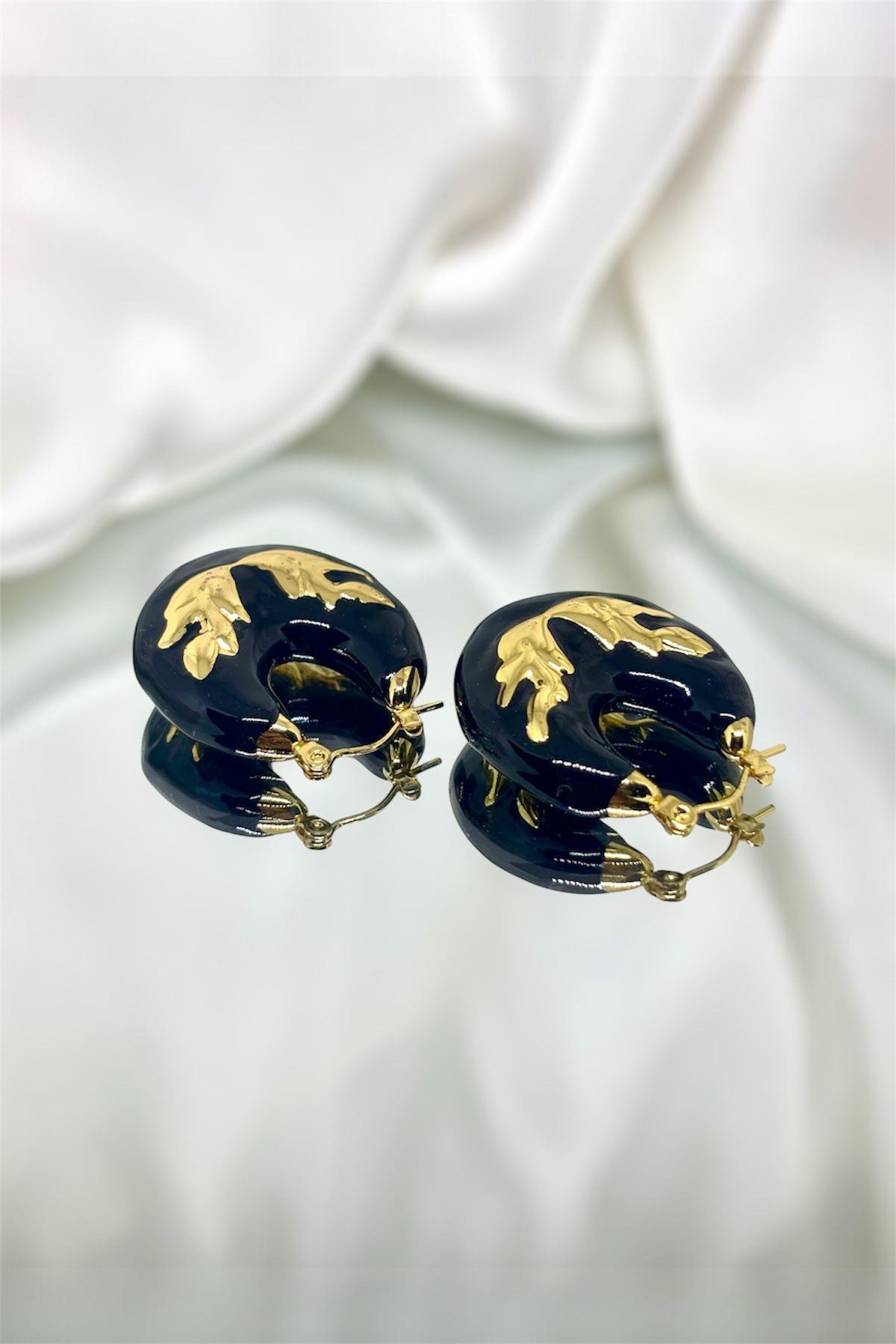 Siyah Mineli Çelik Küpe