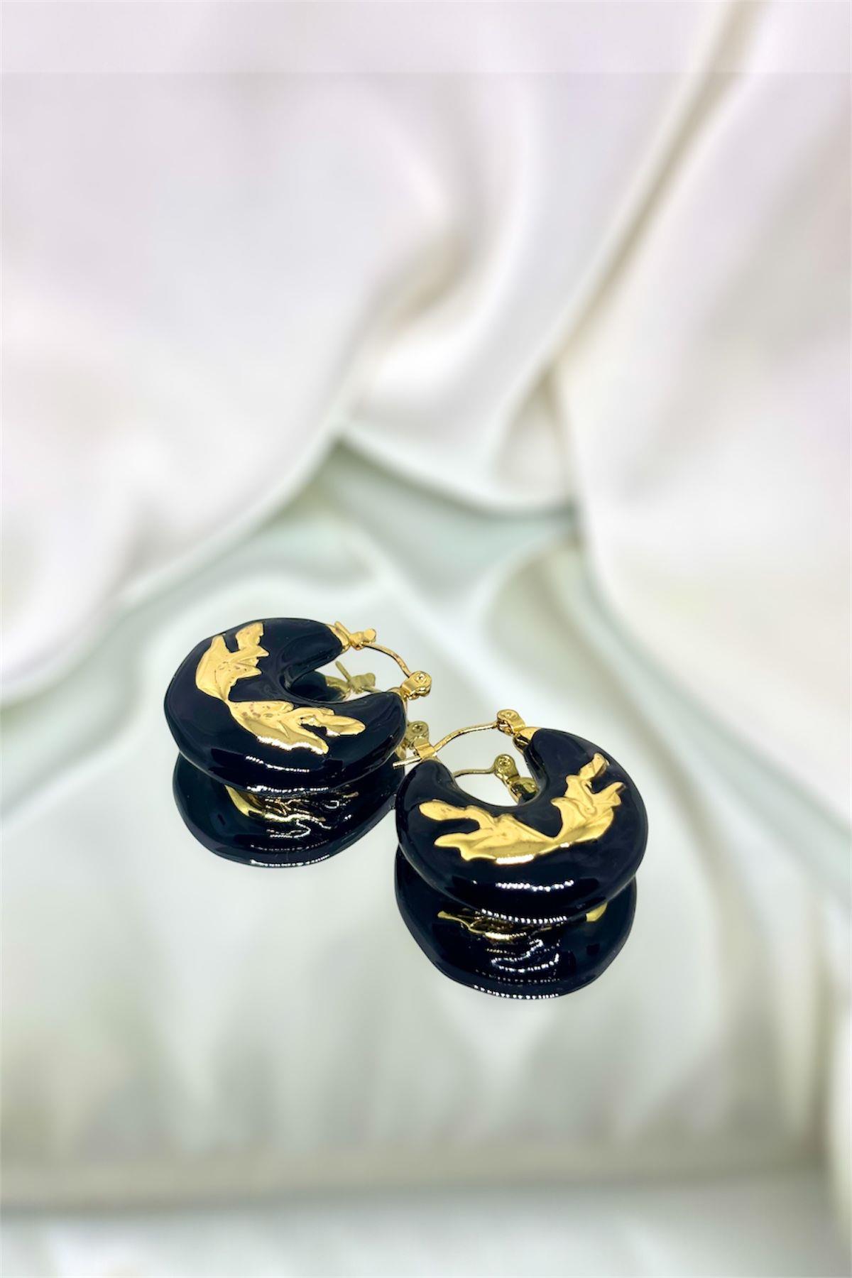 Siyah Mineli Çelik Küpe