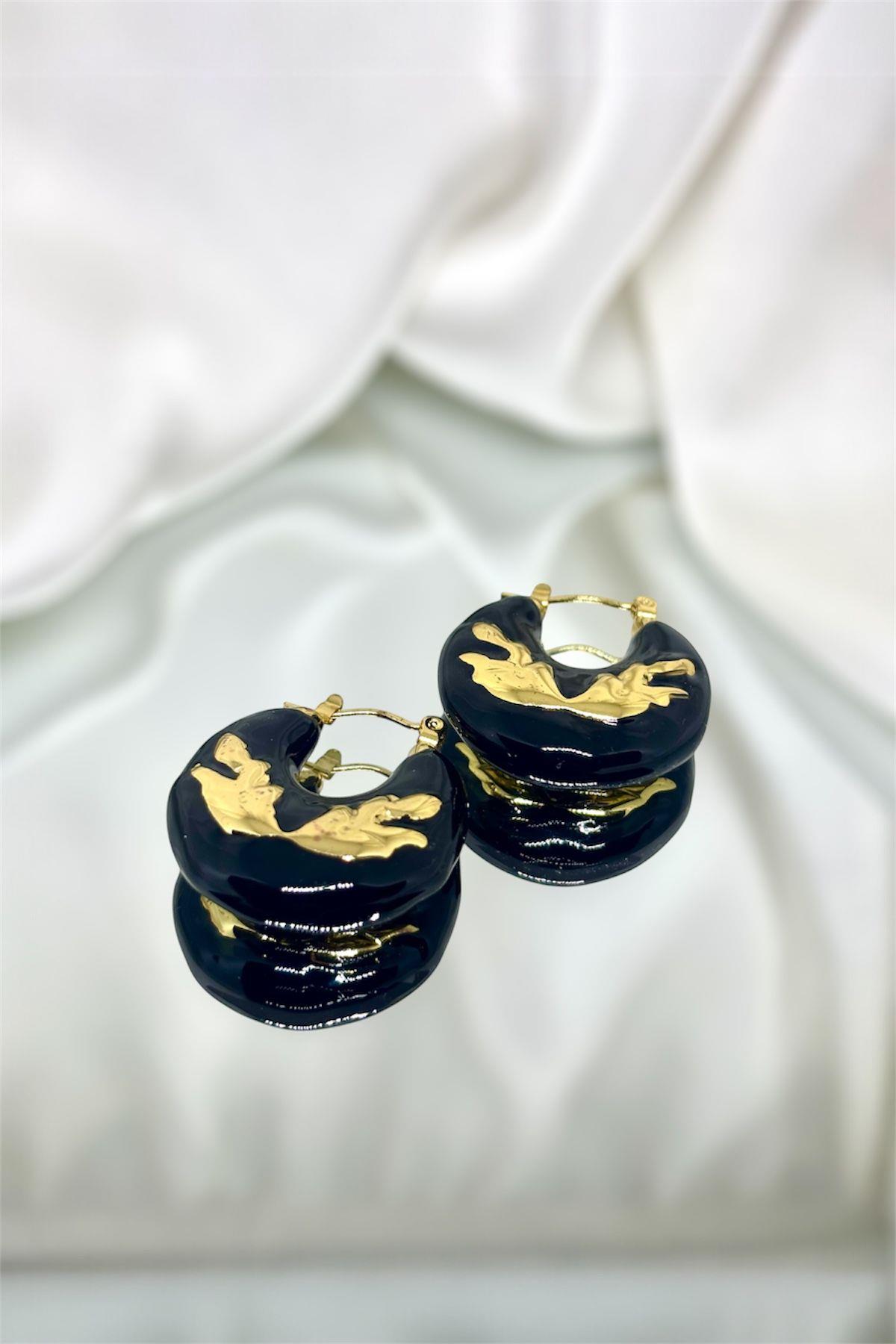 Siyah Mineli Çelik Küpe