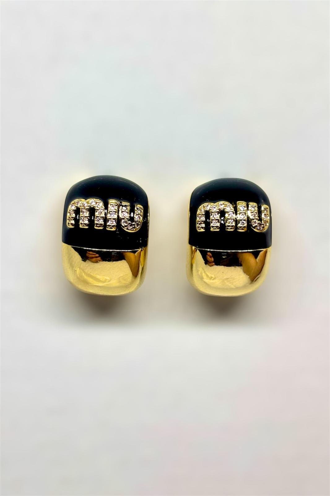 Siyah Mineli Gold Küpe