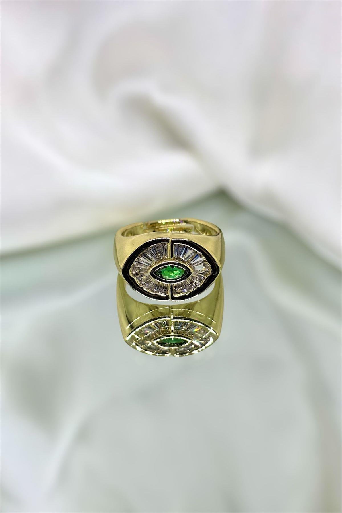 Yeşil Göz Baget Taş Detaylı Ayarlanabilir Yüzük