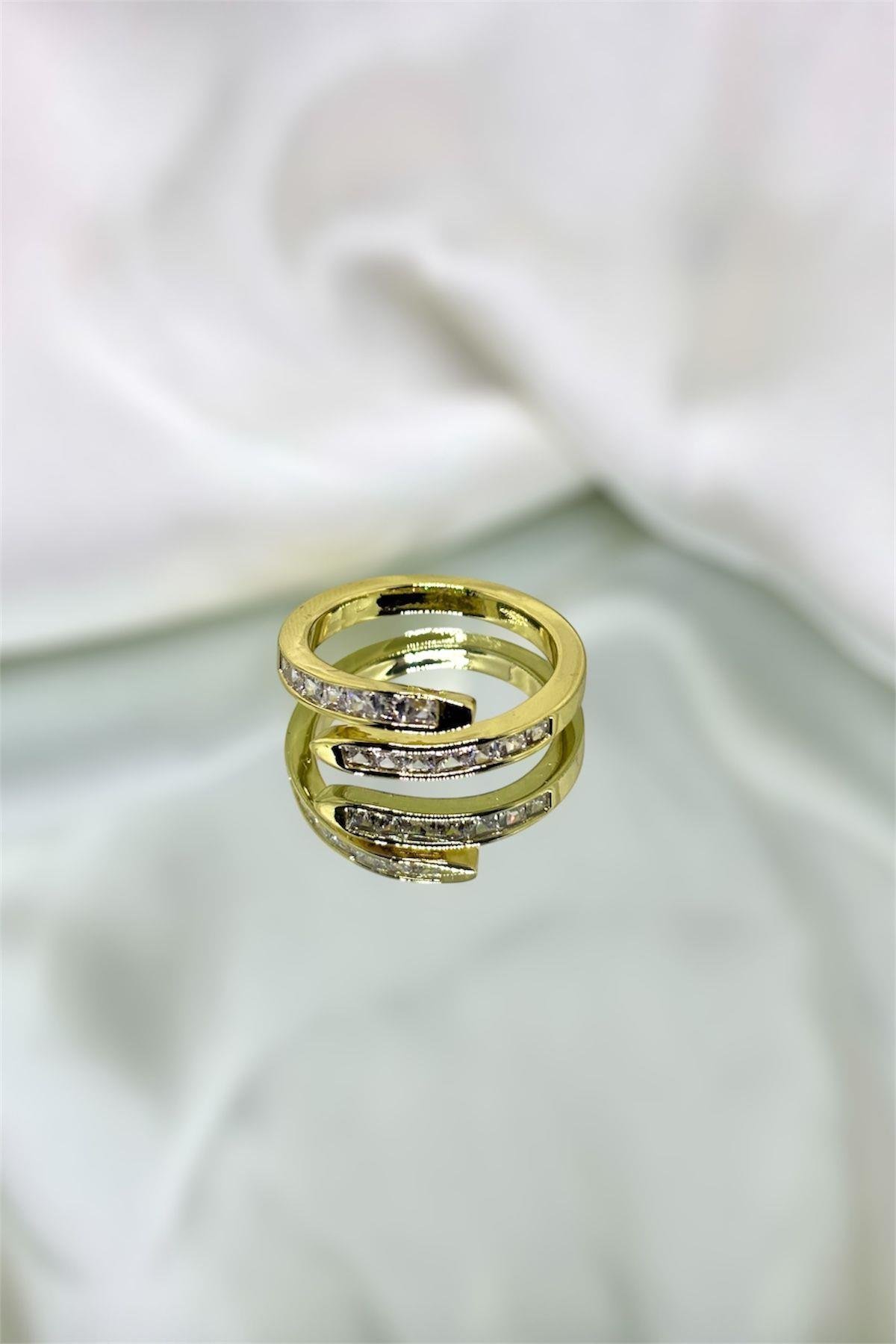 Zarif Sarmal Zirkon Taşlı Ayarlanabilir Yüzük