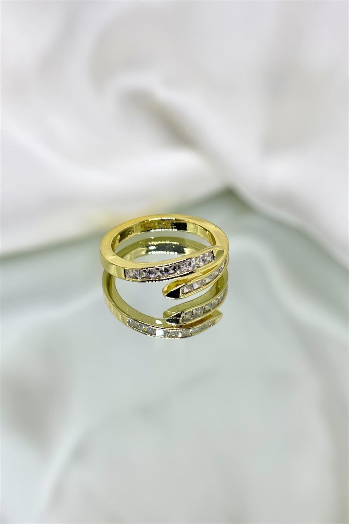 Zarif Sarmal Zirkon Taşlı Ayarlanabilir Yüzük