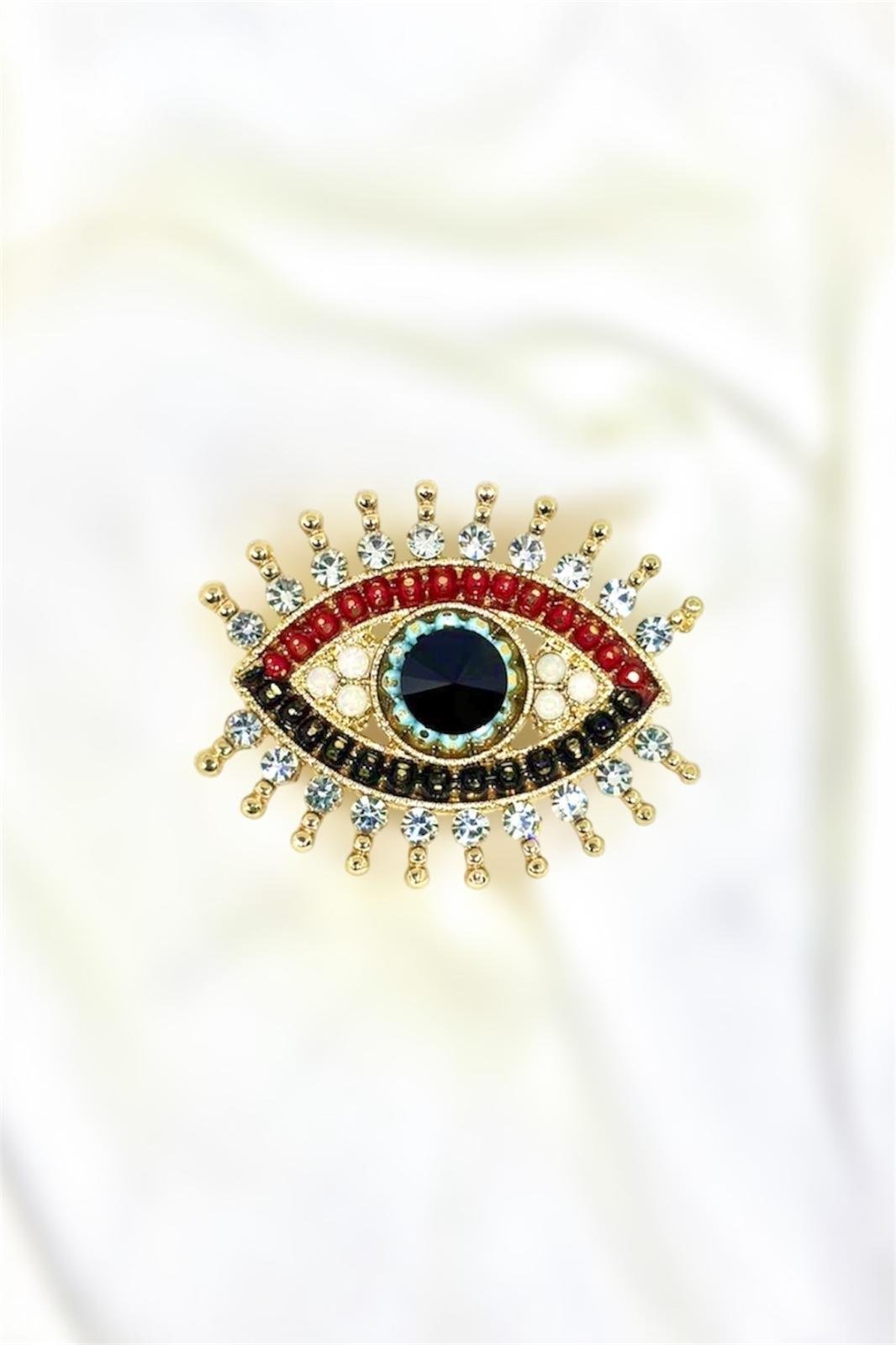 Zirkon Taş Detaylı Kirpikli Göz Broş Yaka İğnesi