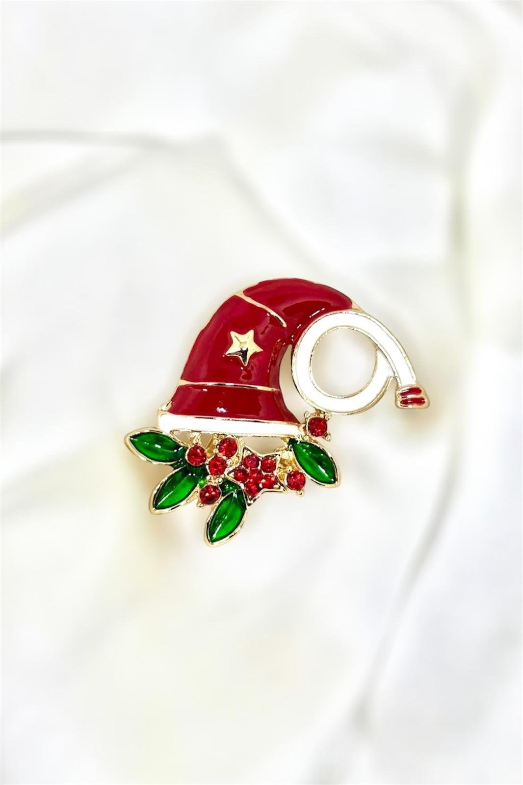 Zirkon Taş Detaylı Yılbaşı Şapkası Broş Yaka İğnesi