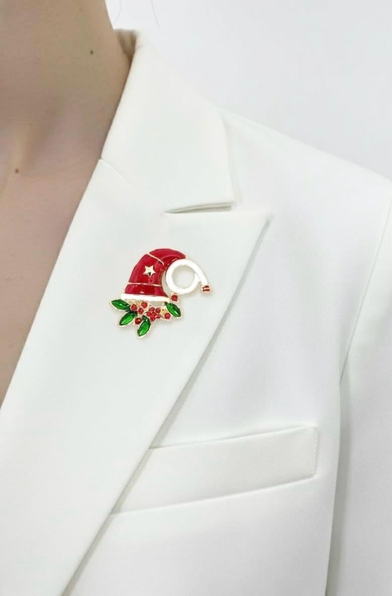 Zirkon Taş Detaylı Yılbaşı Şapkası Broş Yaka İğnesi