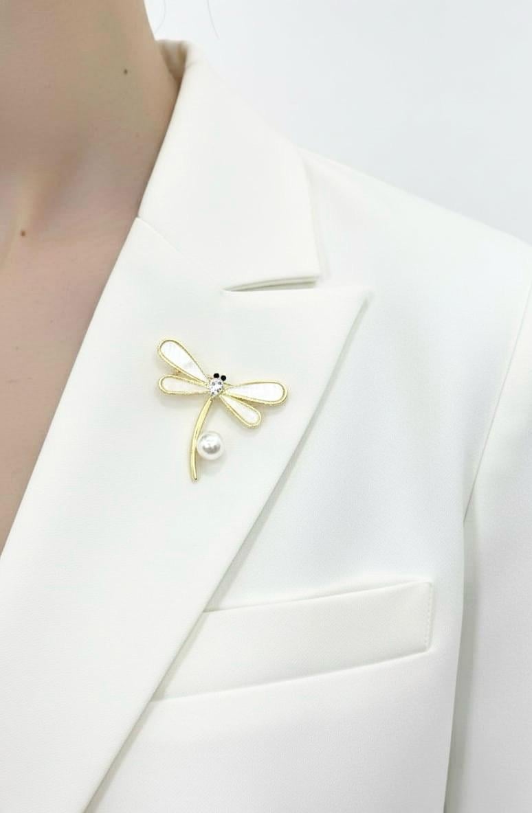 Zirkon Taş Ve İnci Detaylı Yusufcuk Broş Yaka İğesi