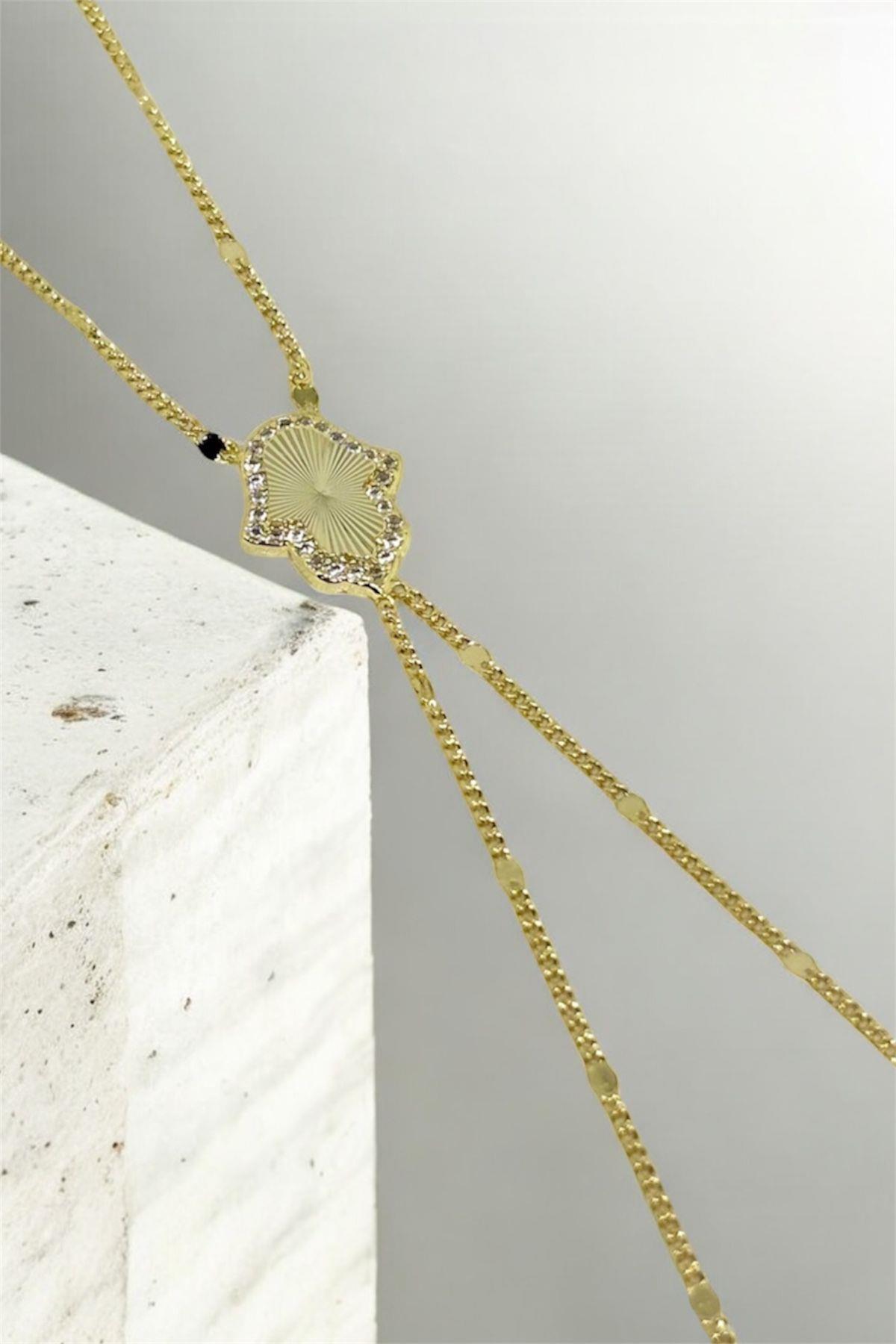 Zirkon Taşlı Hamsa Gold Şahmeran