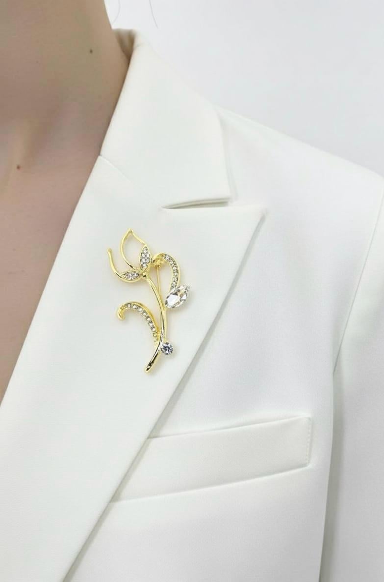 Zirkon Taşlı Lale Broş Yaka İğnesi