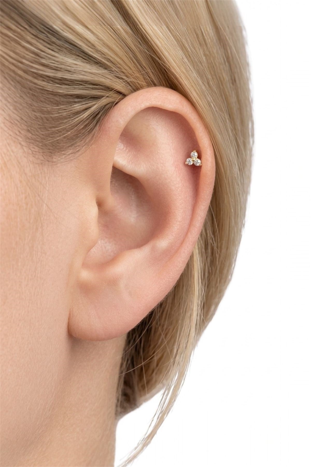 Zirkon Taşlı Üçgen Model Gold Çelik Piercing