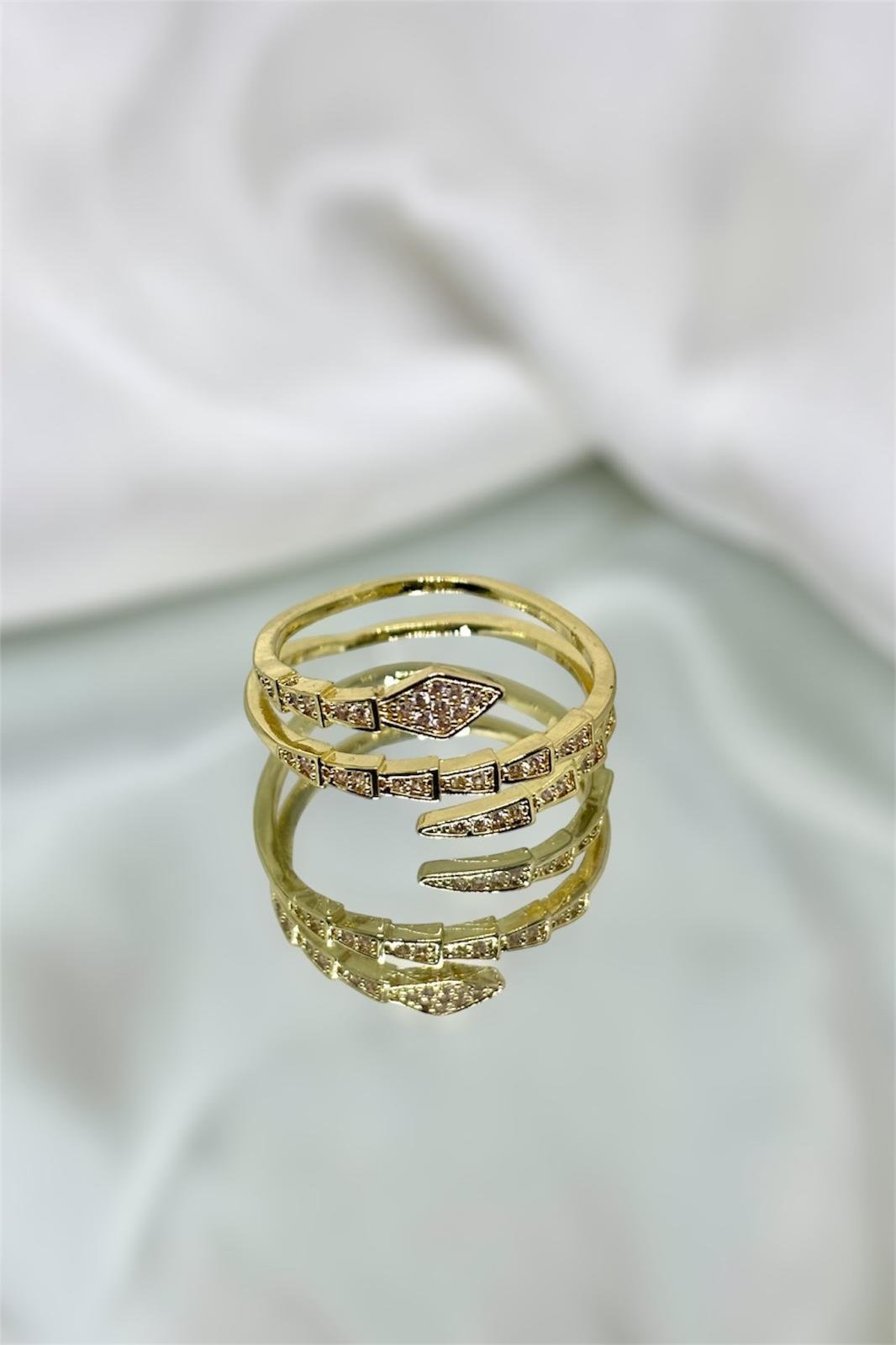 Zirkon Taşlı Yılan Ayarlanabilir Yüzük