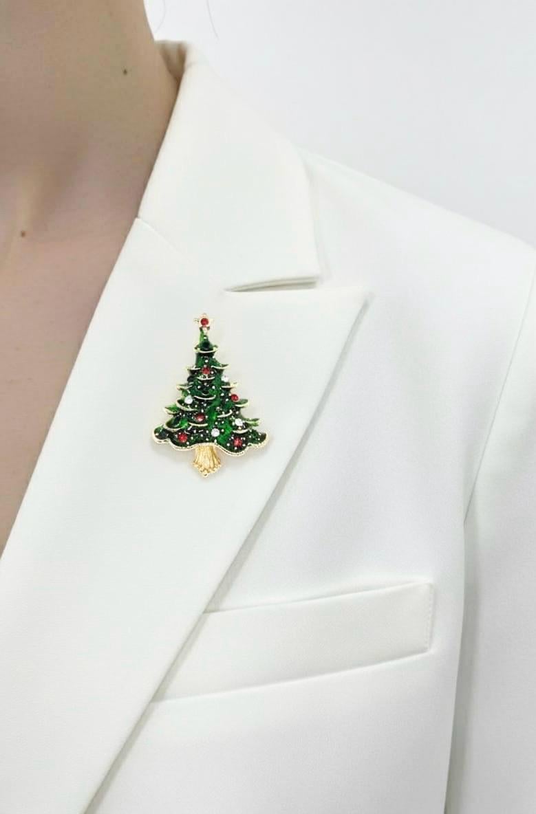 Zirkon Taşlı Yılbaşı Çam Ağacı Broş Yaka İğnesi