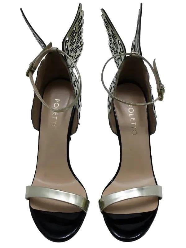 POLETTO  HAKİKİ DERİ ALTIN-SIYAH Sandalet Gece/Abiye 6564 03