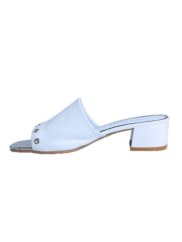 POLETTO  HAKİKİ DERİ BEYAZ-GUMUS Terlık Topuklu 544 23