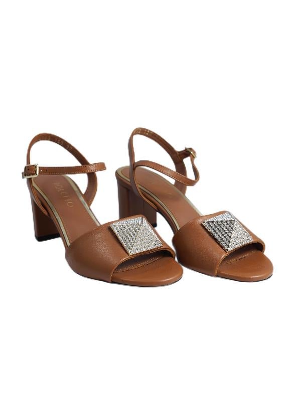 POLETTO  HAKİKİ DERİ CAMEL-ALTIN Sandalet Topuklu 4183 190