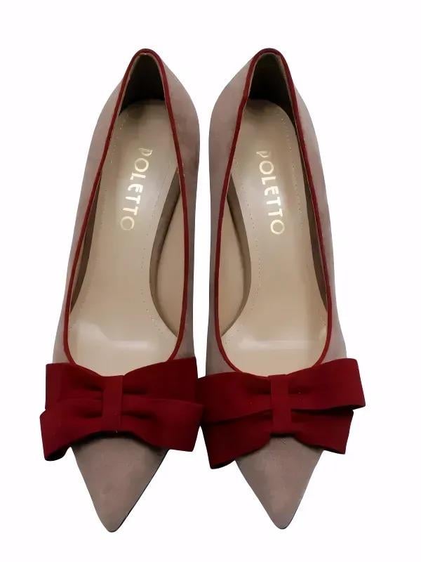 POLETTO  HAKİKİ DERİ CAPUCINO-KIRMIZI Ayakkabı Stiletto 9841 83