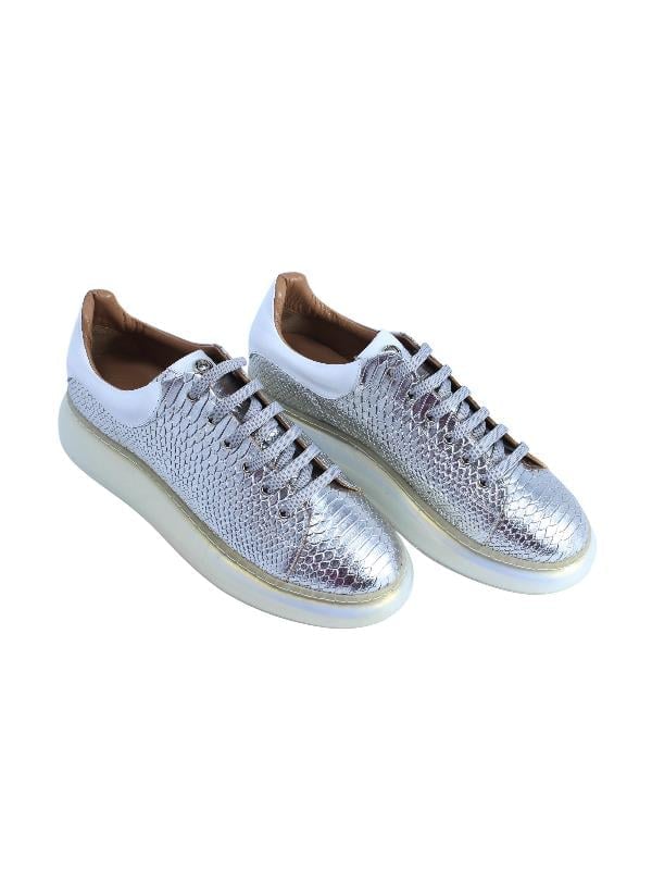 POLETTO  HAKİKİ DERİ GUMUS-BEYAZ Sneaker Düz 777 01