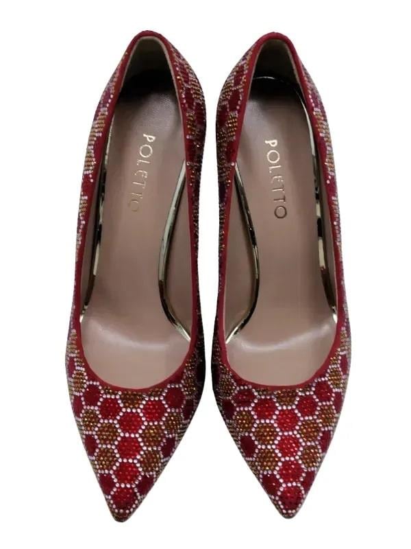 POLETTO  HAKİKİ DERİ KIRMIZI-ALTIN Ayakkabı Gece/Abiye 2536 08 V5