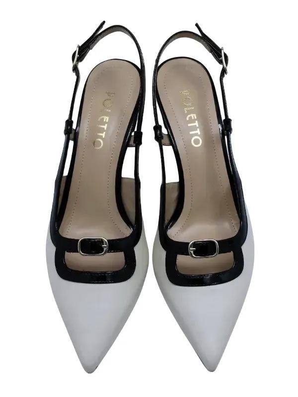 POLETTO  HAKİKİ DERİ KREM-SIYAH Ayakkabı Stiletto 9841 110