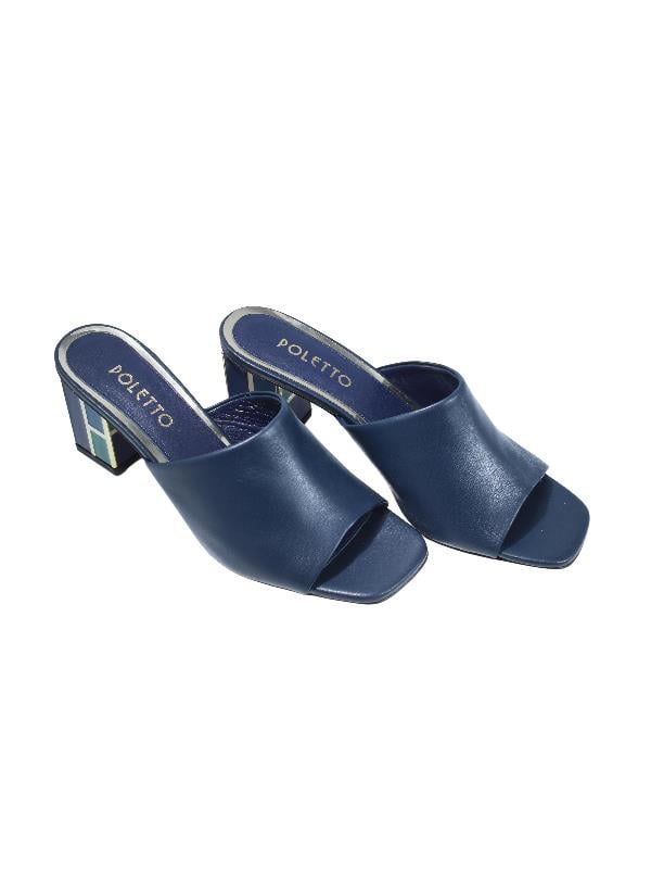 POLETTO  HAKİKİ DERİ LACIVERT-ALTIN Terlık Topuklu 4183 140 V1