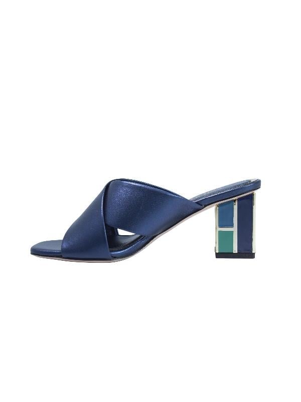 POLETTO  HAKİKİ DERİ LACIVERT-ALTIN Terlık Topuklu 4183 203