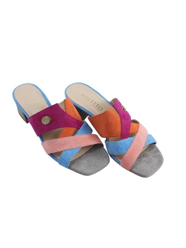 POLETTO  HAKİKİ DERİ MAVI-FUSYA-TURUNCU-VIZON Terlık Topuklu 544 33