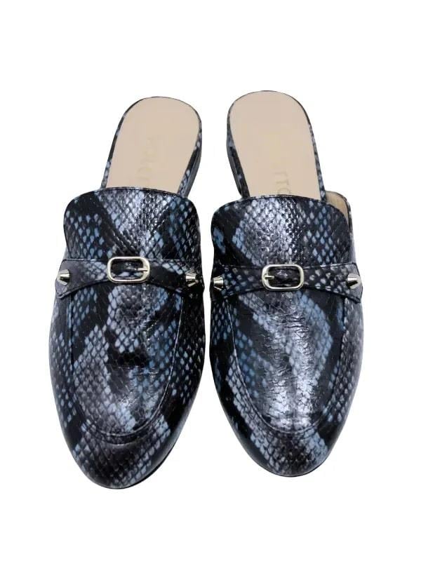 POLETTO  HAKİKİ DERİ MAVI SIYAH Babet Terlik 69 11