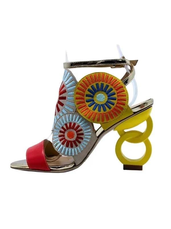 POLETTO  HAKİKİ DERİ NAR-PUDRA-SARI-ALTIN Sandalet Topuklu 6564 158 V1