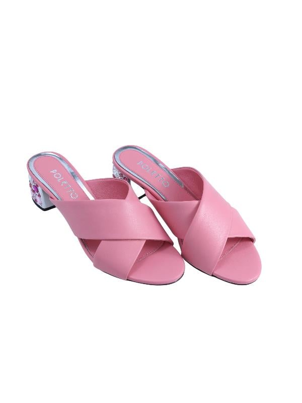 POLETTO  HAKİKİ DERİ PEMBE-GUMUS Terlık Topuklu 169 167 V4