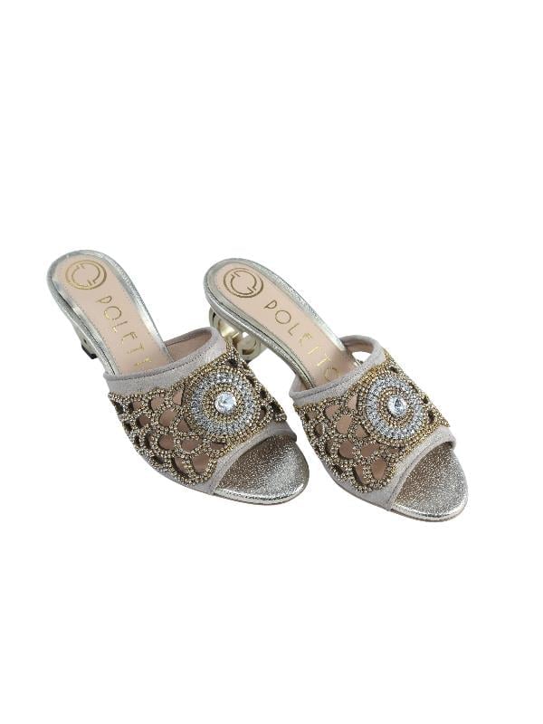 POLETTO  HAKİKİ DERİ PUDRA-ALTIN Terlık Gece/Abiye 1918 22