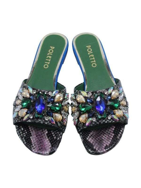 POLETTO  HAKİKİ DERİ SAX MAVI-ALTIN Terlık Gece/Abiye 0197 334