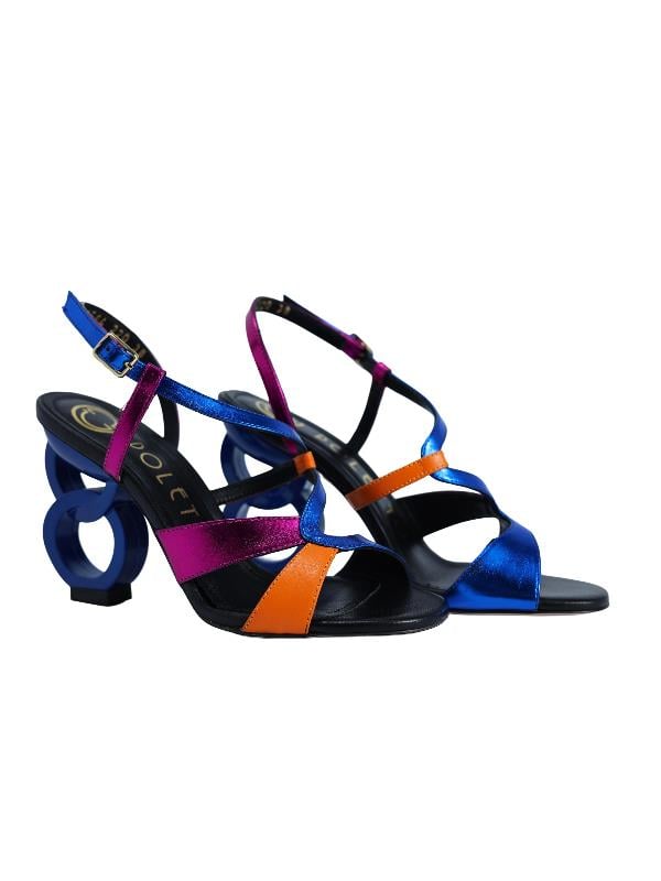 POLETTO  HAKİKİ DERİ SAX MAVI-TURUNCU-FUSYA-SIYAH Sandalet Topuklu 6564 220