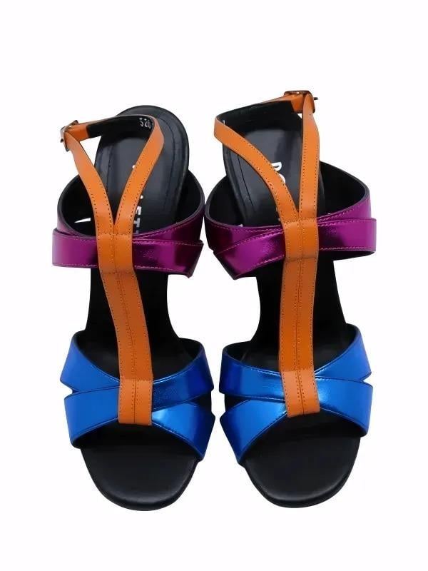 POLETTO  HAKİKİ DERİ SAX MAVI-TURUNCU-FUSYA-SIYAH Sandalet Topuklu 6564 178