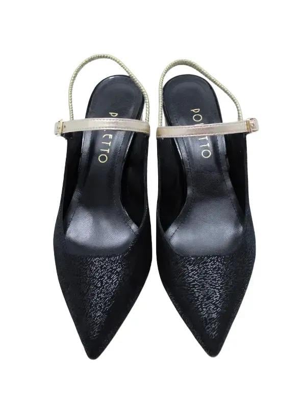POLETTO  HAKİKİ DERİ SIYAH-ALTIN Ayakkabı Stiletto 9841 88