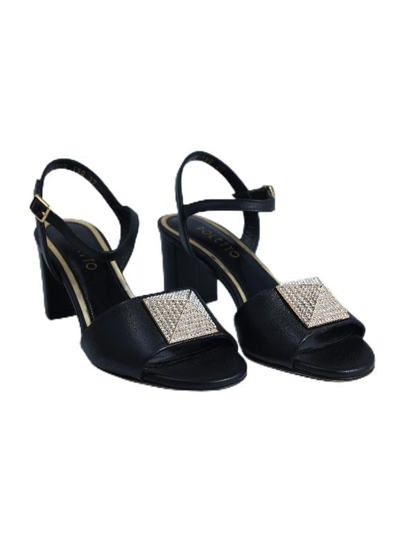 POLETTO  HAKİKİ DERİ SIYAH-ALTIN Sandalet Topuklu 4183 190