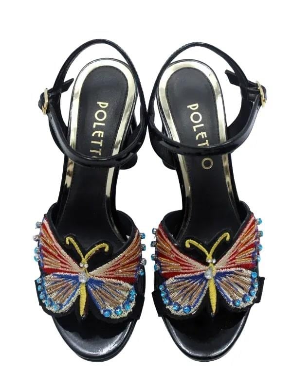 POLETTO  HAKİKİ DERİ SIYAH-ALTIN Sandalet Topuklu 380 34