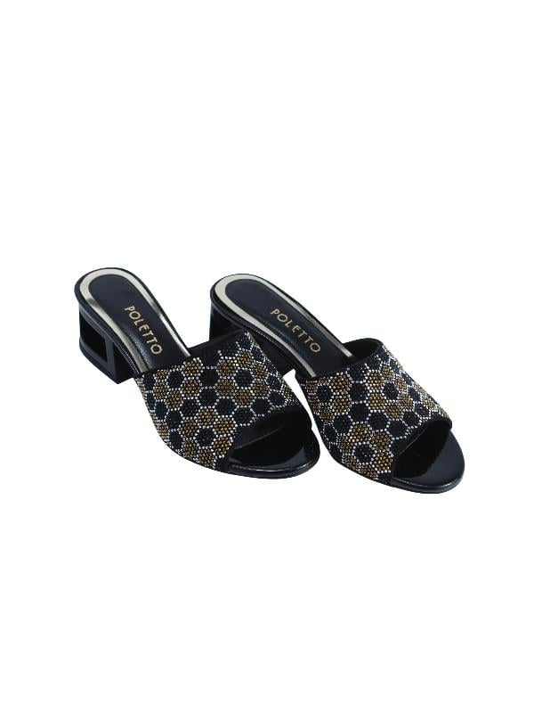 POLETTO  HAKİKİ DERİ SIYAH-ALTIN Terlık Gece/Abiye 169 157 V2