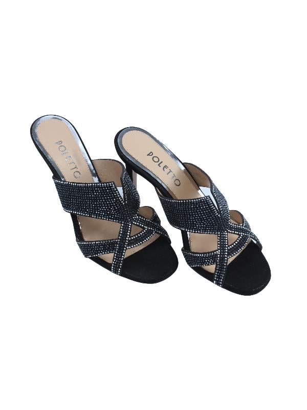 POLETTO  HAKİKİ DERİ SIYAH-GUMUS Terlık Gece/Abiye 380 41